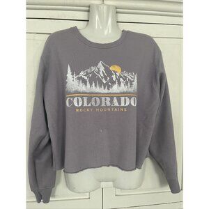 Hollister Colorado Rocky Mountains Cropped Sweatshirt Medium Raw Hem Cozy Soft